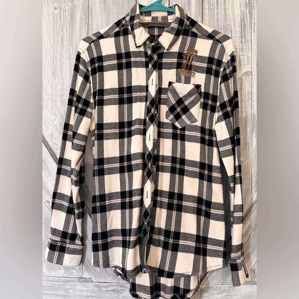 Harley-Davidson Black and White Womens Flannel Shirt Size Small